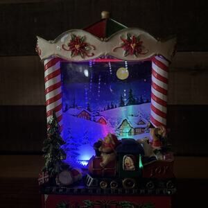 Musical Animated Holiday Collectible Sing Snow Train Colored LED Lights Snowing